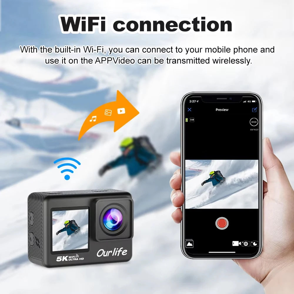 Shoot in ultra clarity with this 5K dual-screen action camera!