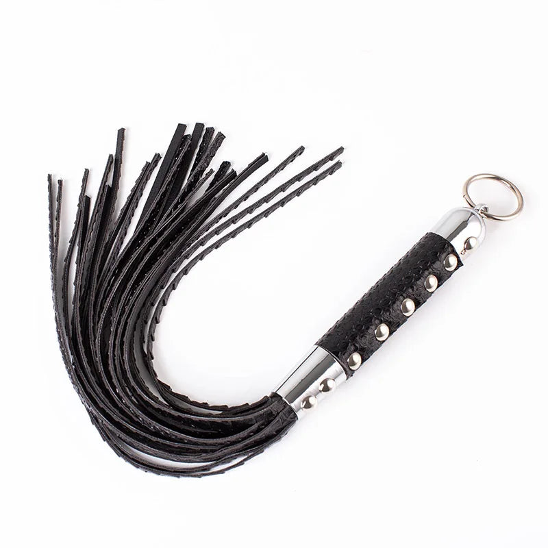 Vintage BDSM Leather Whip with Rivets