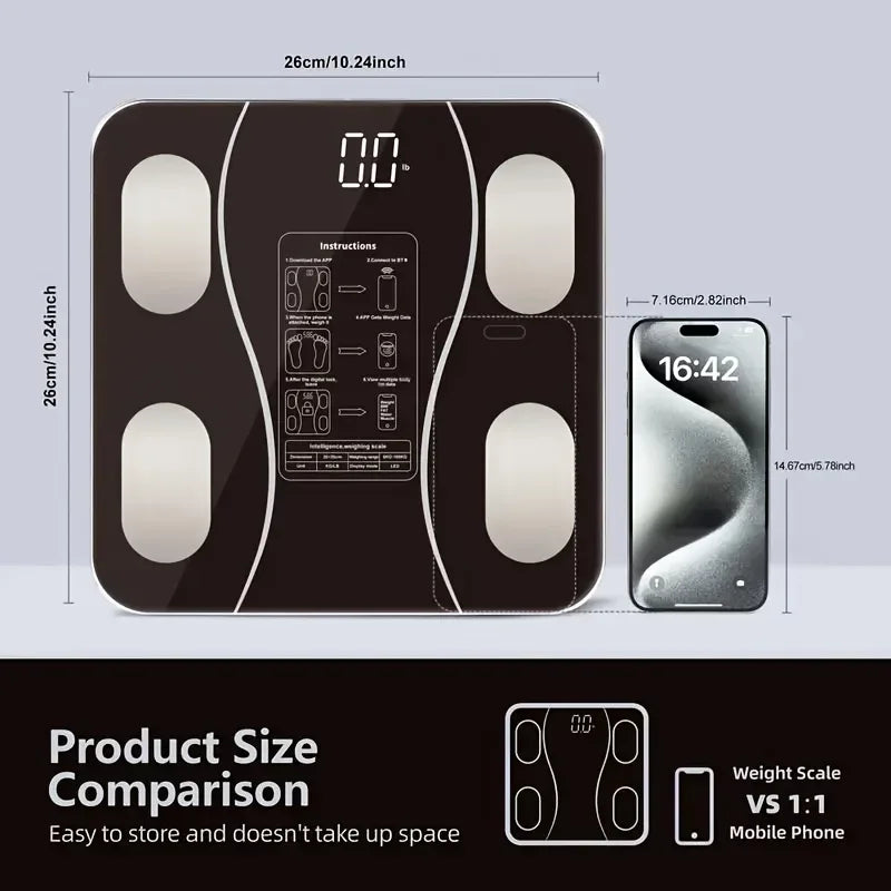 Wireless Smart Body Fat Scale – Black Digital Display