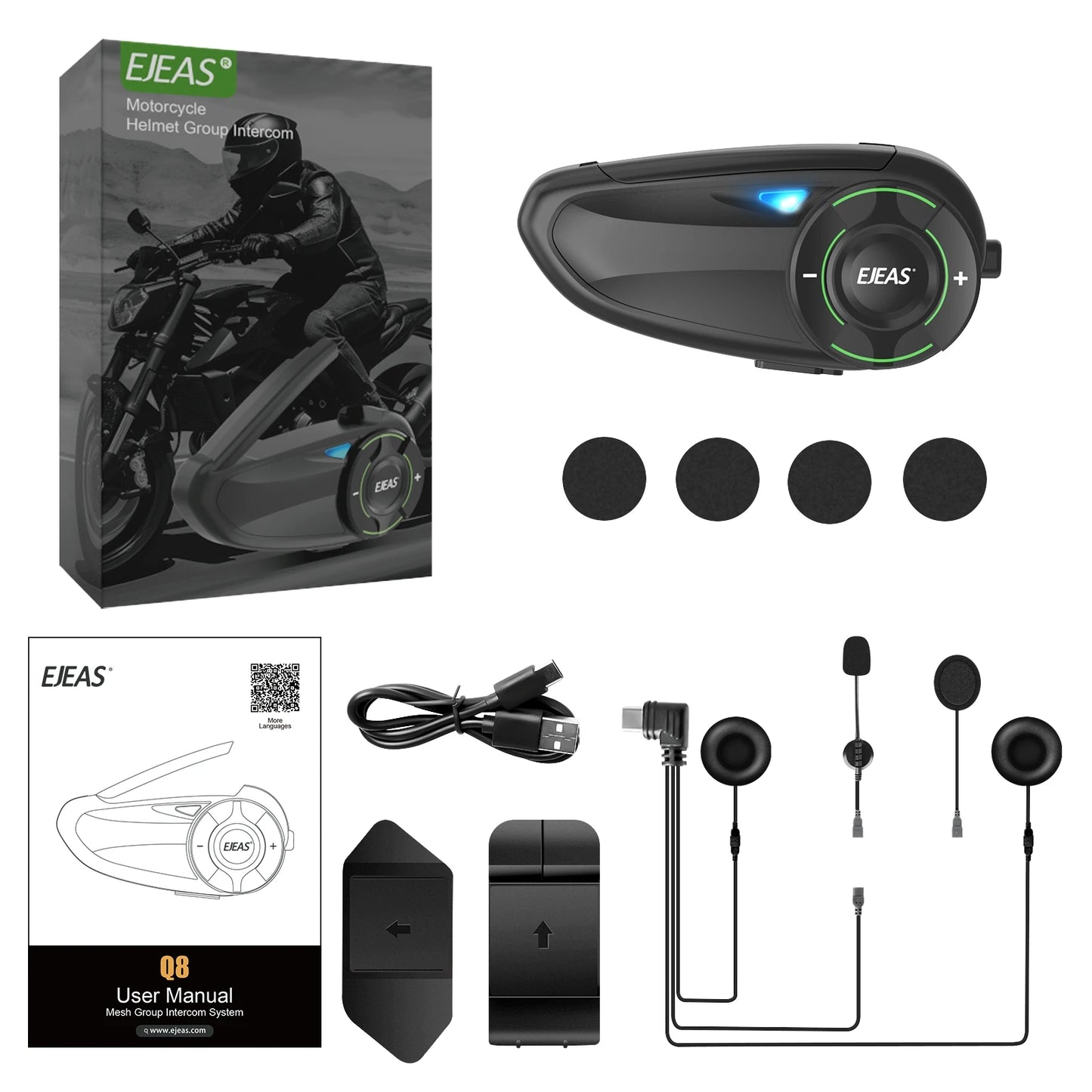 EJEAS Q8 Motorcycle Mesh Intercom Bluetooth 5.1