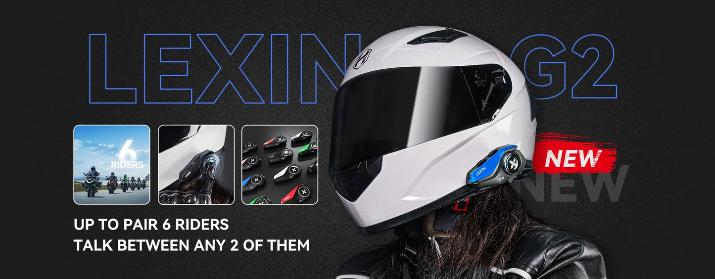 New Lexin G2 Bluetooth Motorcycle Intercom 6 Riders