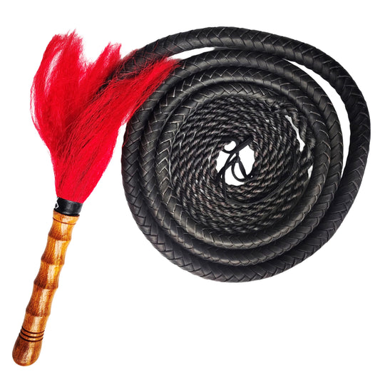 Wushu Cowhide Leather Whip with Wood Handle