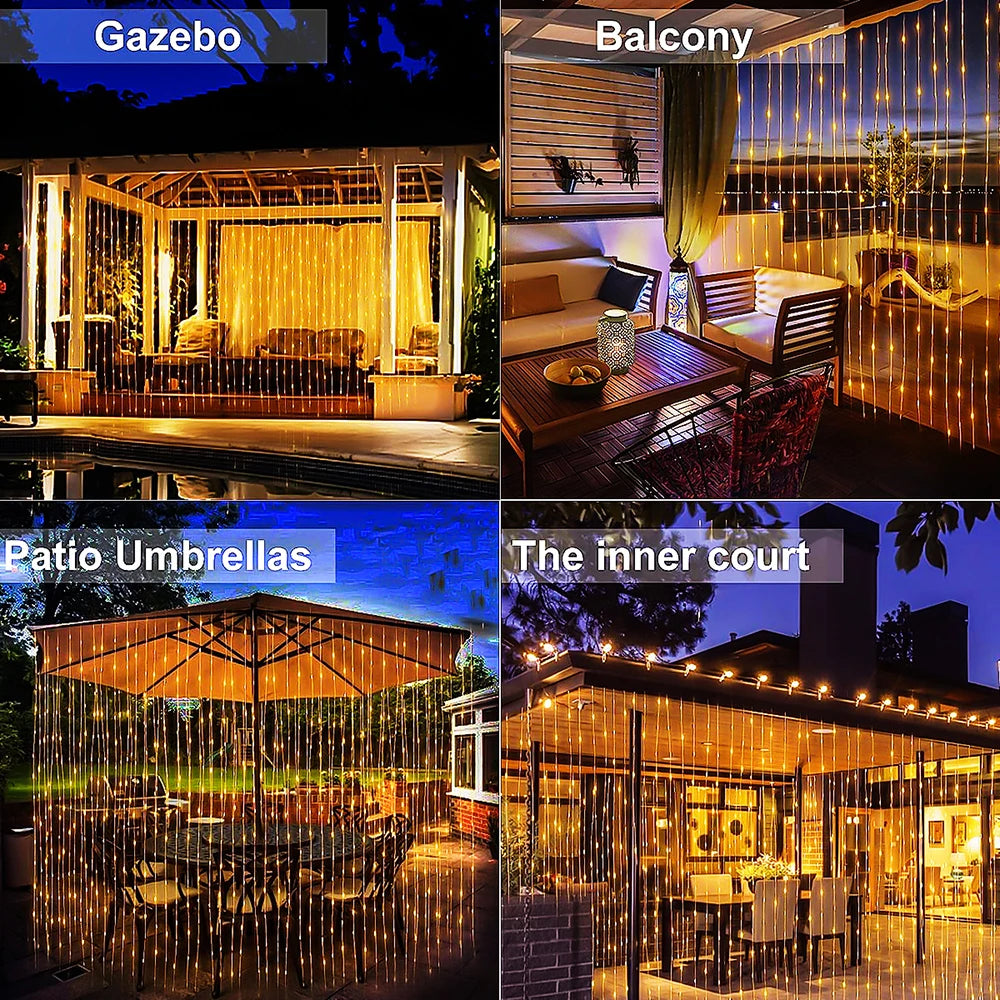 Outdoor Solar Curtain Light 300LED Waterproof String Lights
