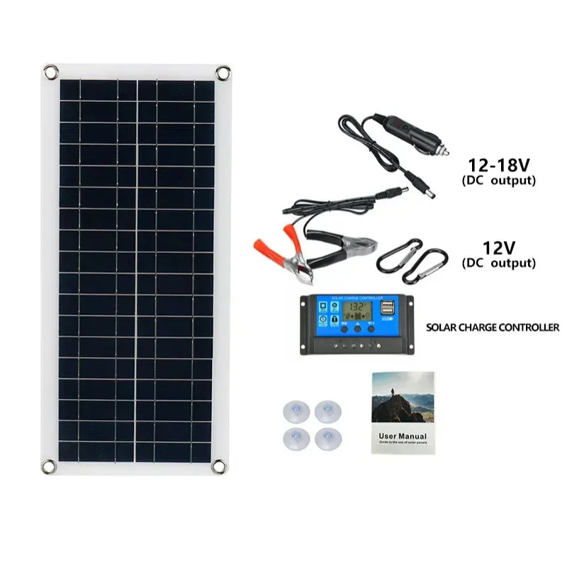 12V Solar Panel Kit with 10A-100A Controller for Outdoor Use