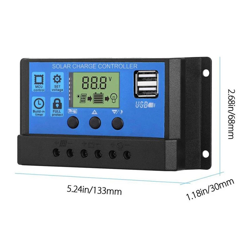 10A–100A Solar Charge Controller with LCD & USB