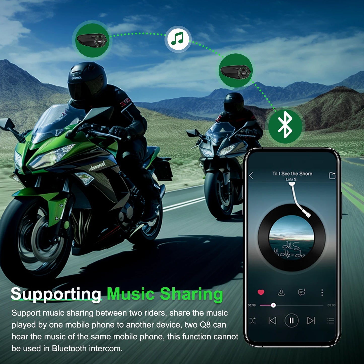EJEAS Q8 Motorcycle Mesh Intercom Bluetooth 5.1