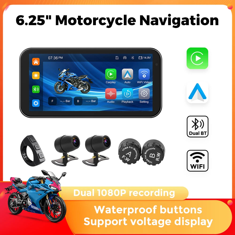 6.25″ IP67 Waterproof Motorcycle GPS with Wireless CarPlay/Android Auto