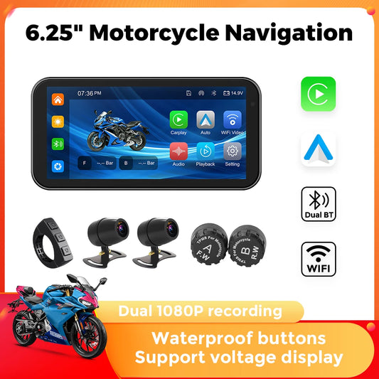 6.25″ IP67 Waterproof Motorcycle GPS with Wireless CarPlay/Android Auto