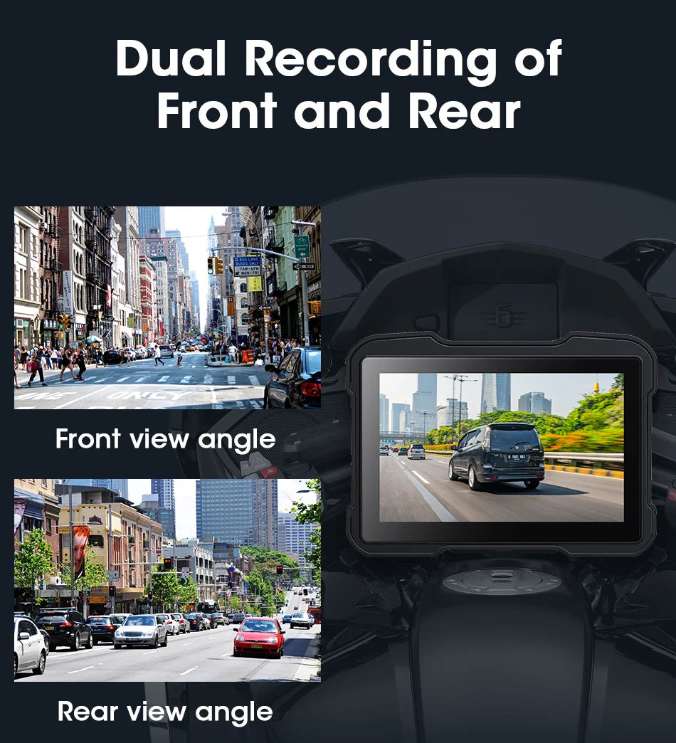 5" Motorcycle GPS DVR – Waterproof Dash Cam with CarPlay