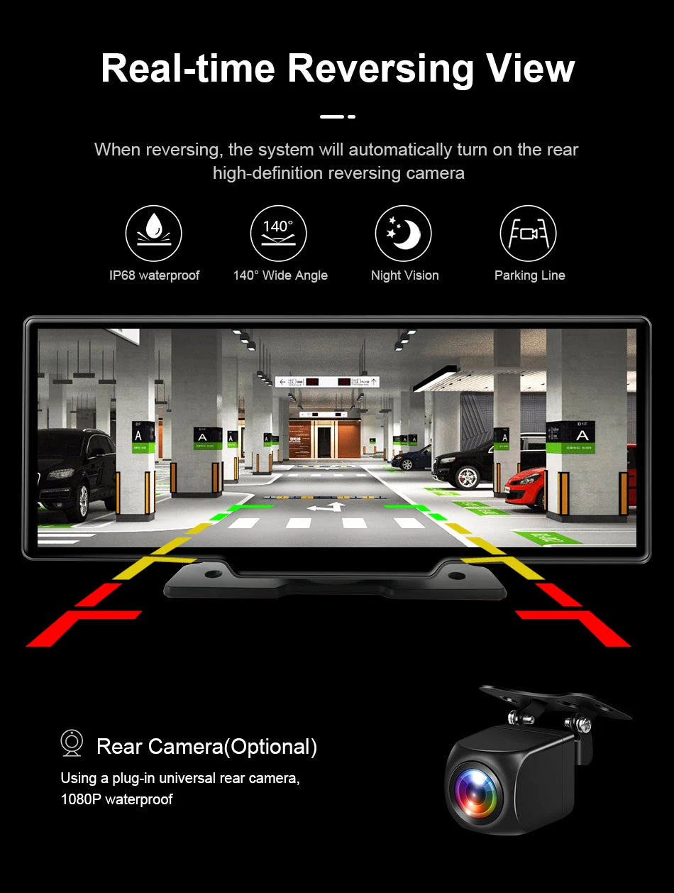 10.26'' 4K Dash Cam with Carplay & Android Auto