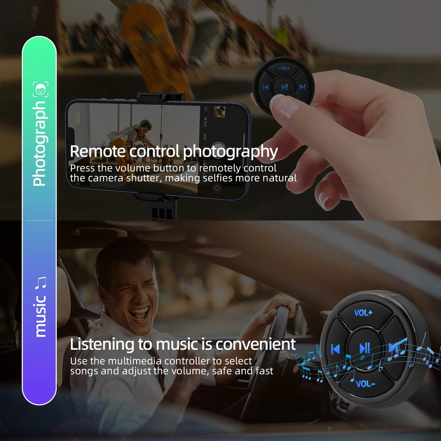 Wireless Bluetooth Media Button Controller for Vehicles