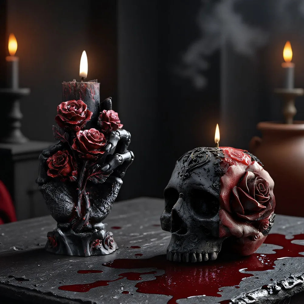 Relief Rose Skull Silicone Candle Mold Gothic Decor