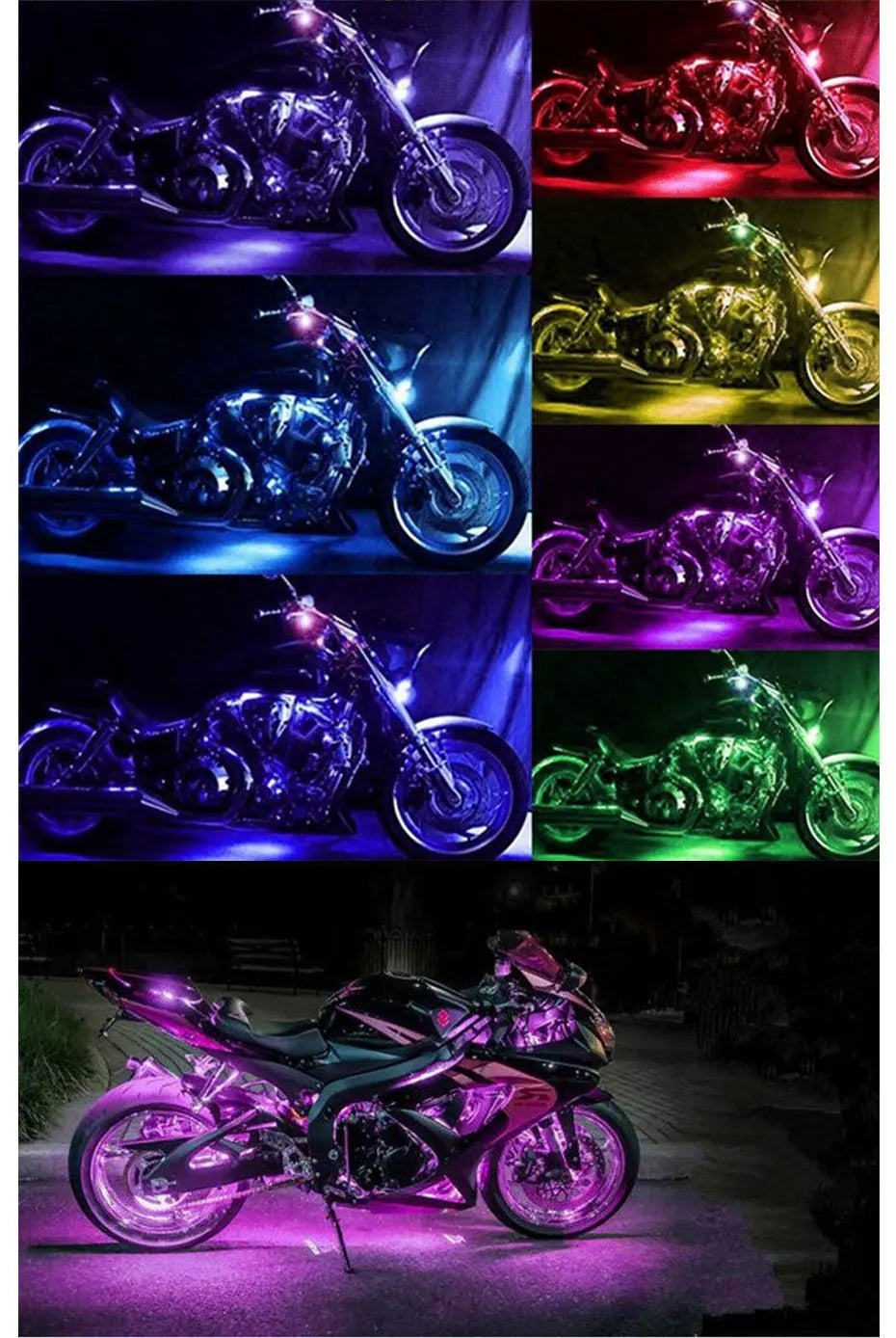 LED Motorcycle Car Ambient Light Strip Kit