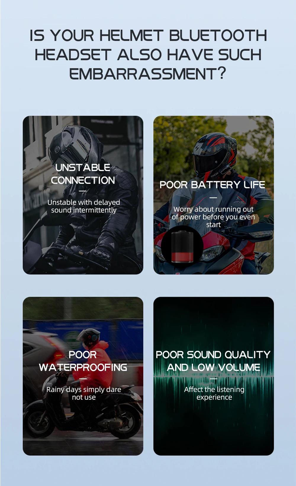 Bluetooth Motorcycle Helmet Intercom with 300M Range