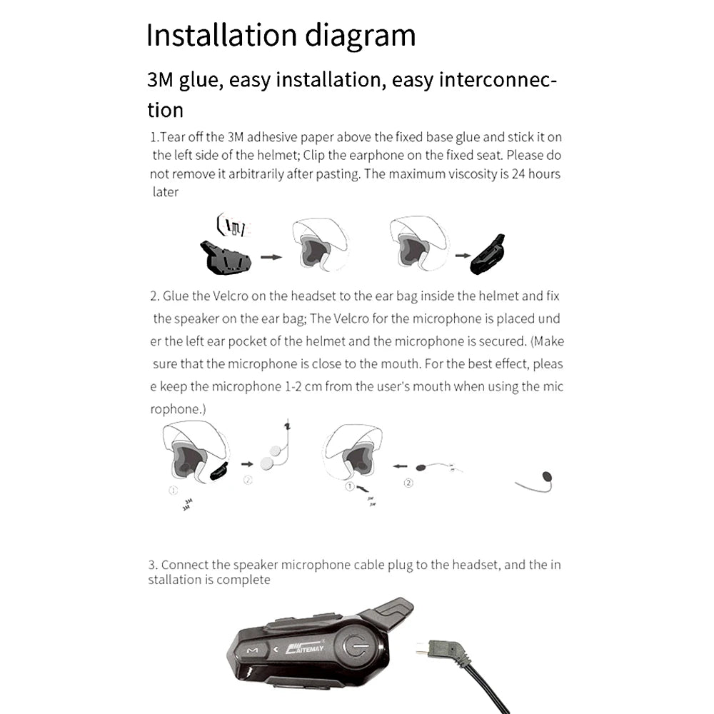 Bluetooth Motorcycle Helmet Intercom V5.3 1000M