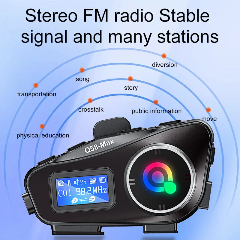 Q58 Motorcycle Bluetooth Intercom with LED & FM