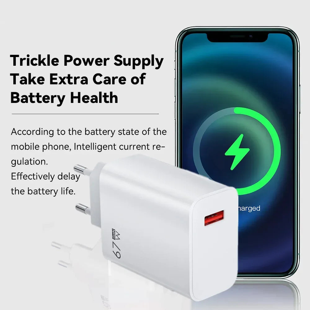 67W USB Super Fast Charger 6A Type C Cable Phone Power Adapter