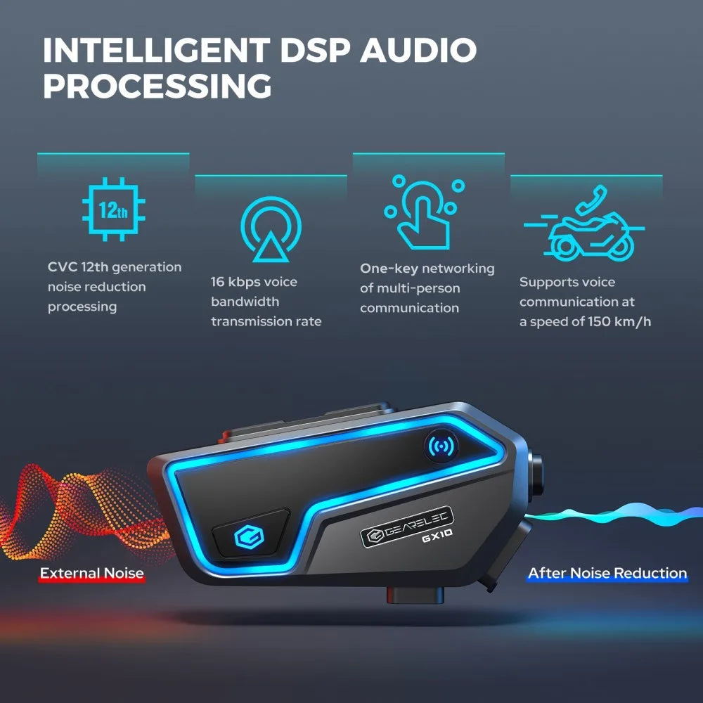 GEARELEC GX10 Bluetooth Motorcycle Intercom 10 Riders