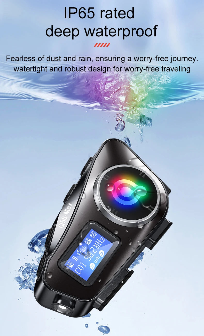 Q58 Bluetooth Motorcycle Helmet Intercom with LED & FM