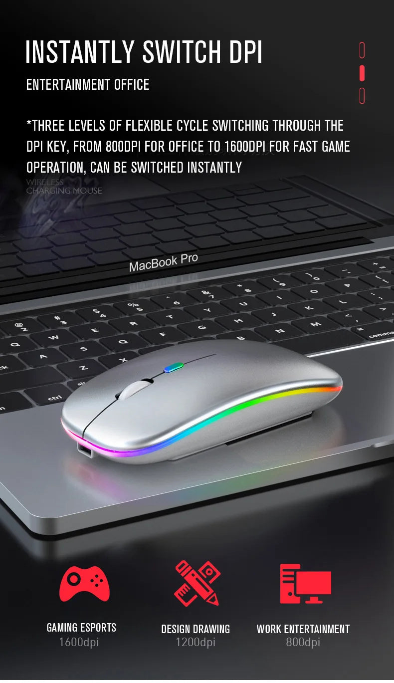 Wireless Mouse Gaming Backlight USB Compatible RGB Rechargeable