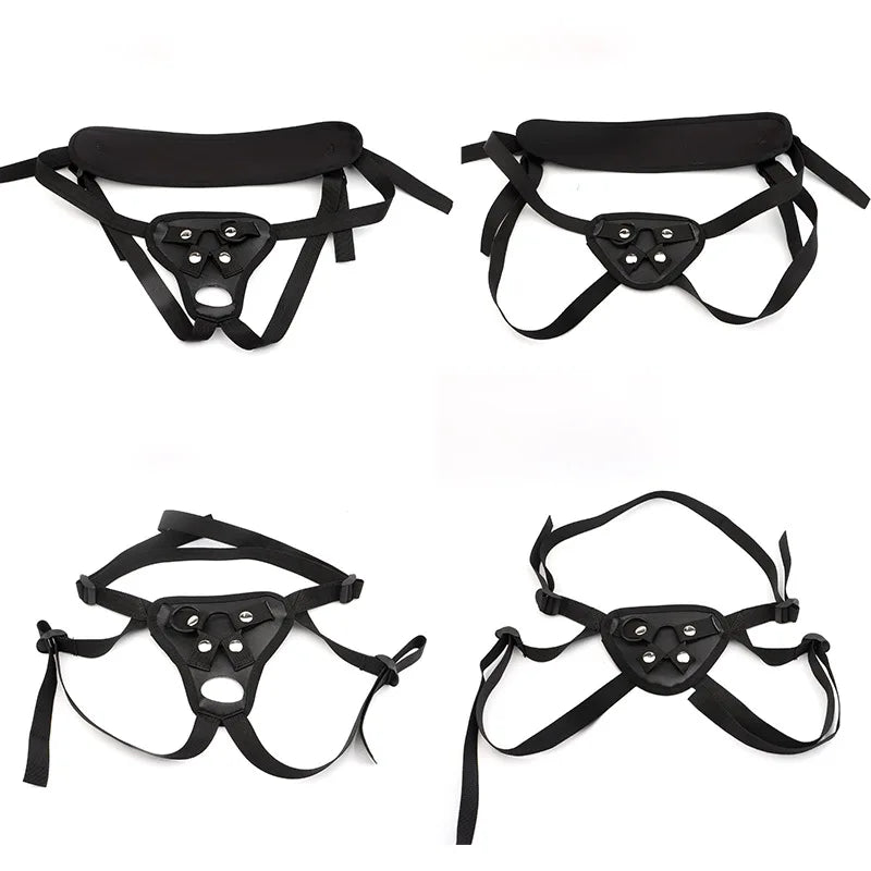 Black Leather Strap-On Dildo Panties for Couples