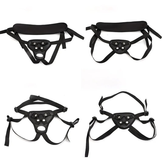Black Leather Strap-On Dildo Panties for Couples