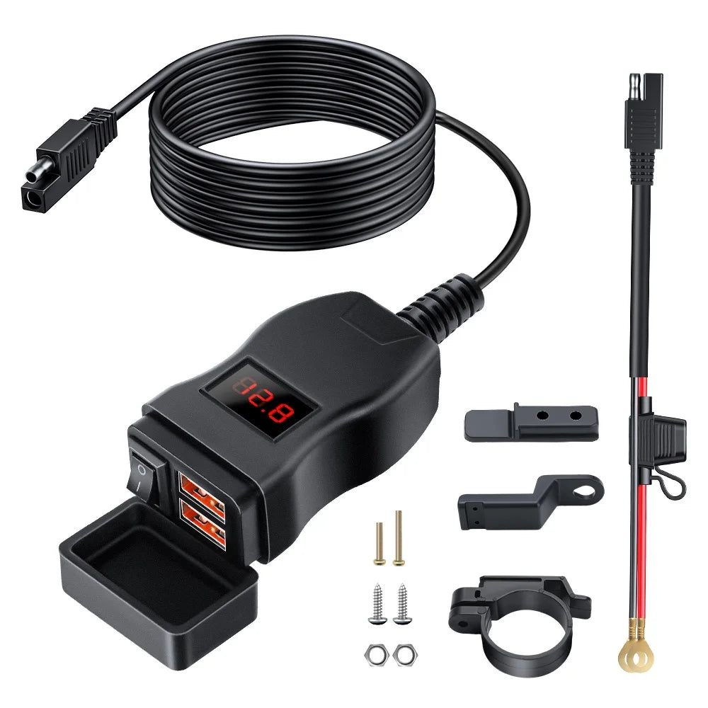 Anchtek Waterproof Motorcycle USB Charger QC 3.0