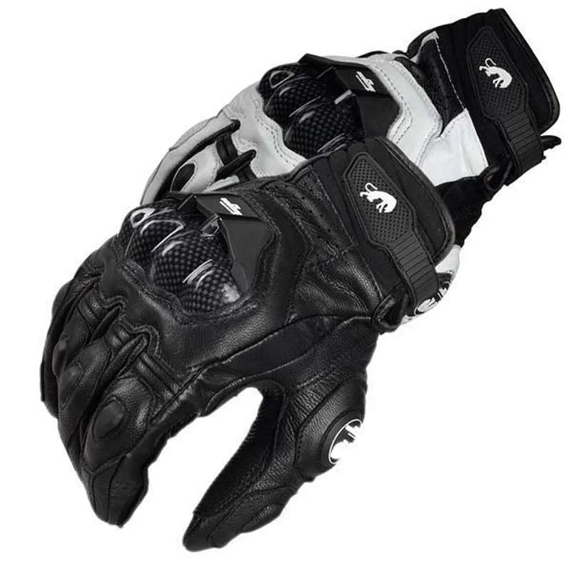 Black Racing Genuine Leather Motorcycle Gloves