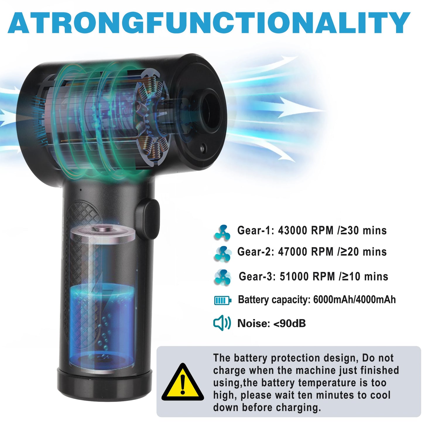 Cordless Air Duster 51000RPM for PC Cleaning