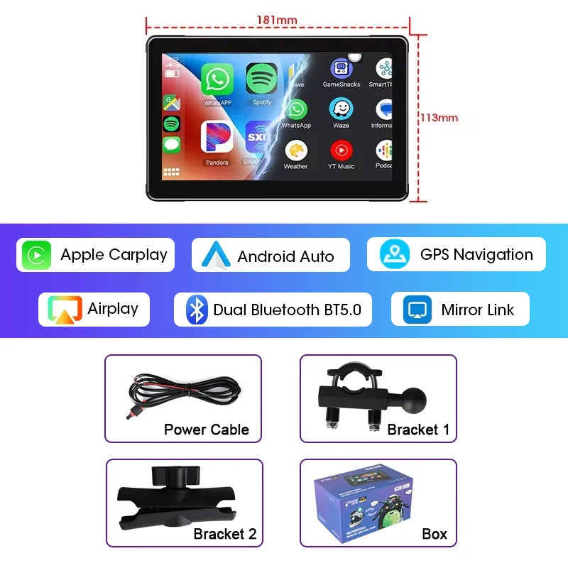 5‑7″ Waterproof Motorcycle CarPlay/Android Auto GPS