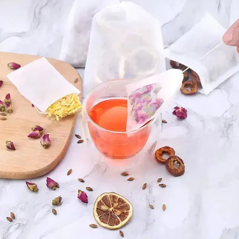 100 Pcs Disposable Tea Filter Bags with String