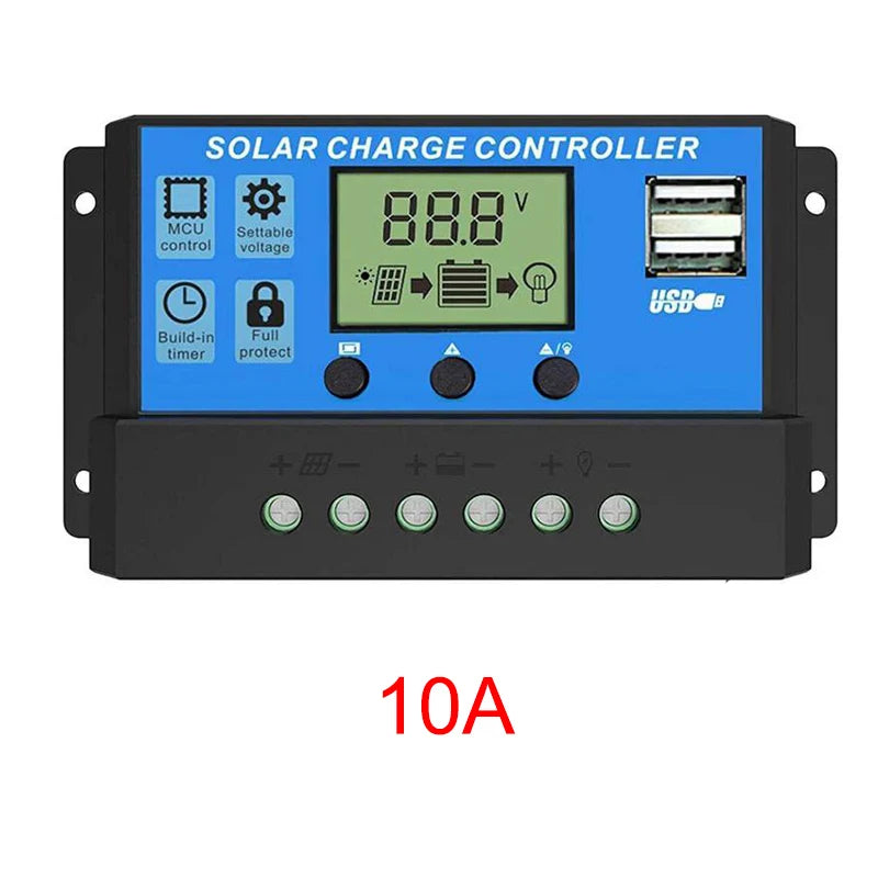 10A–100A Solar Charge Controller with LCD & USB