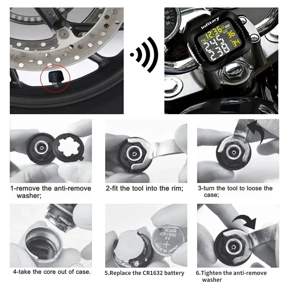Motorcycle TPMS Tire Pressure Monitoring System Real-Time