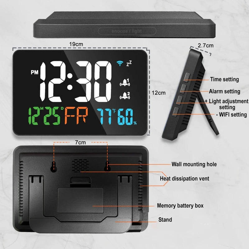 Smart WiFi LED Wall Clock with Temp & Humidity