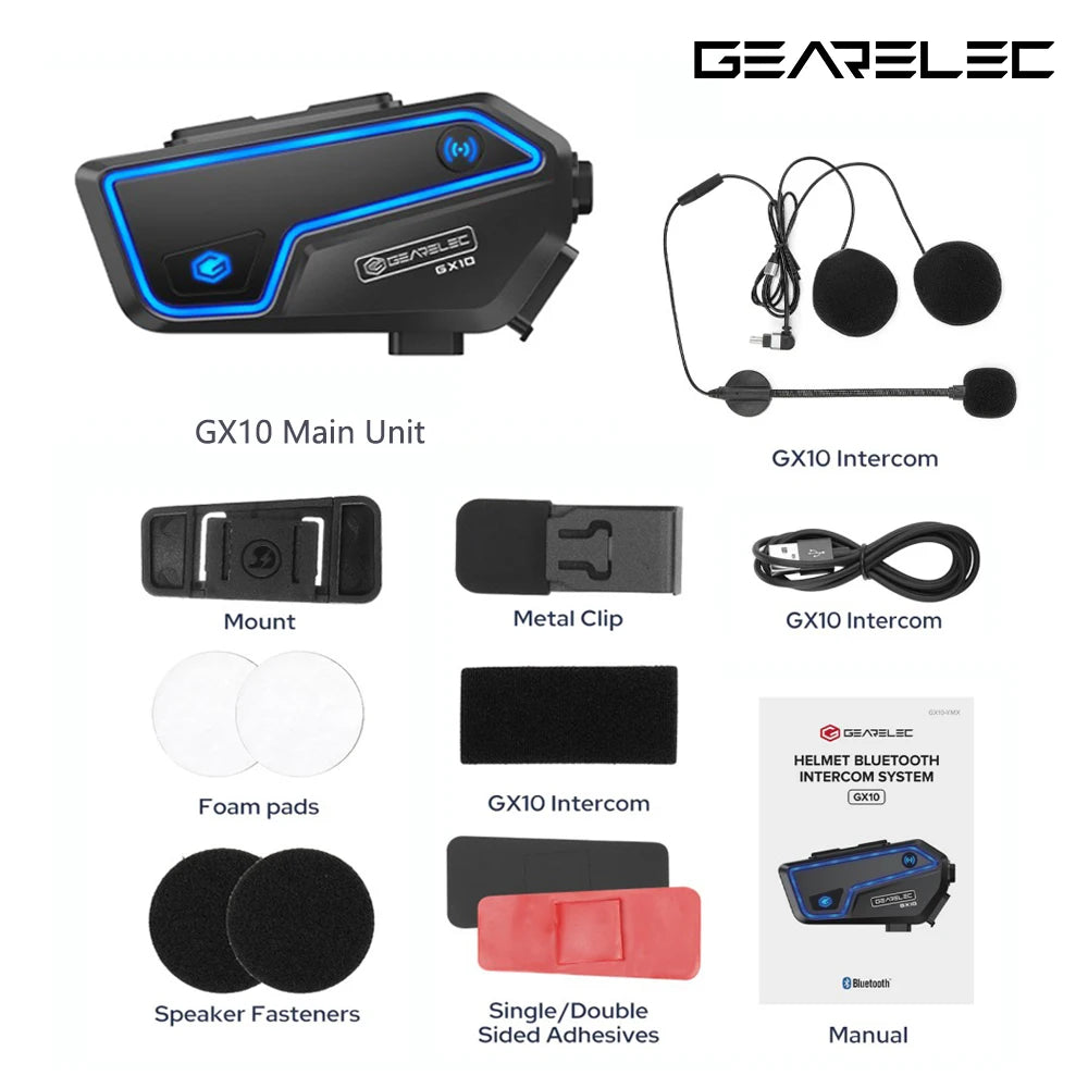 GEARELEC GX10 Bluetooth Motorcycle Intercom 10 Riders
