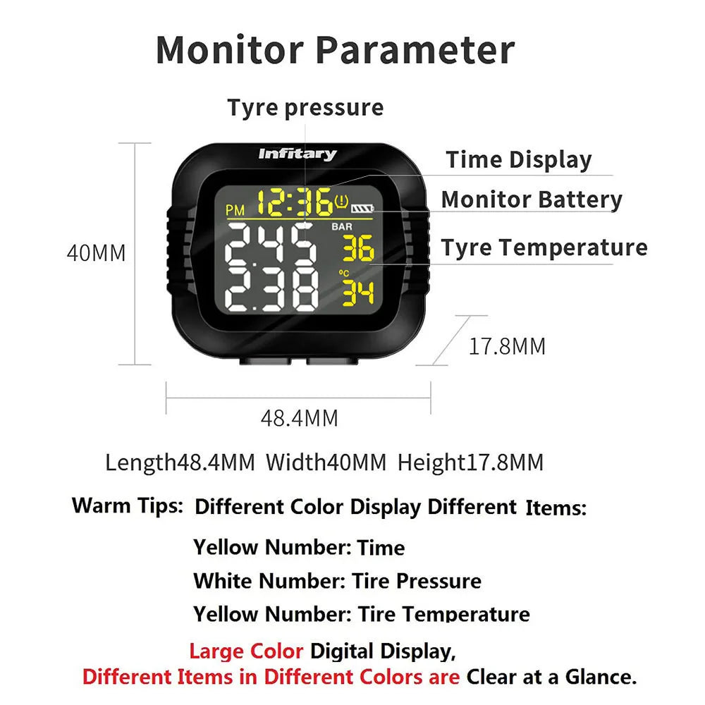 Infitary Wireless Motorcycle TPMS LCD Display