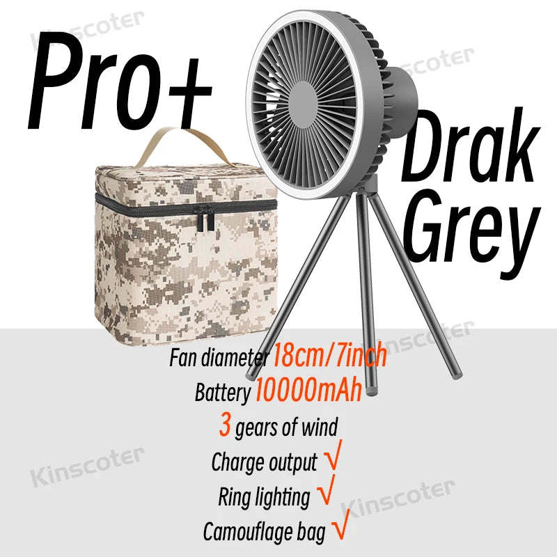 10000mAh Rechargeable Camping Fan with Power Bank