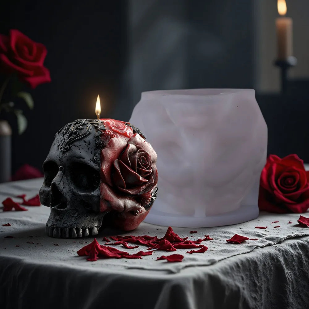 Relief Rose Skull Silicone Candle Mold Gothic Decor