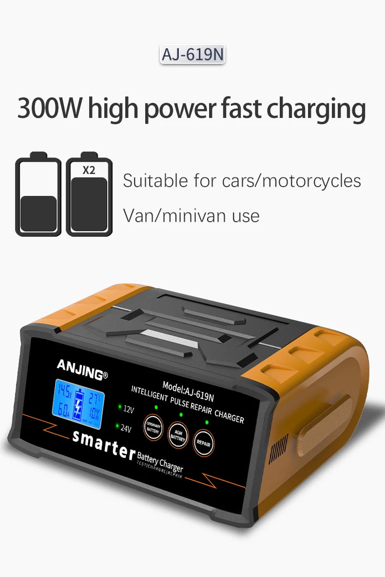 Smart 12V/24V Automatic Car Battery Charger