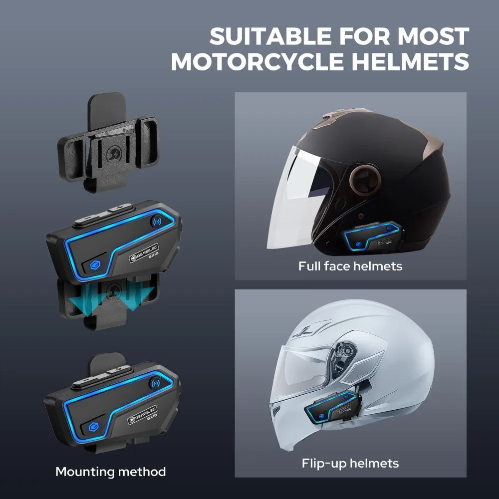 GEARELEC GX10 Bluetooth Motorcycle Intercom 10 Riders