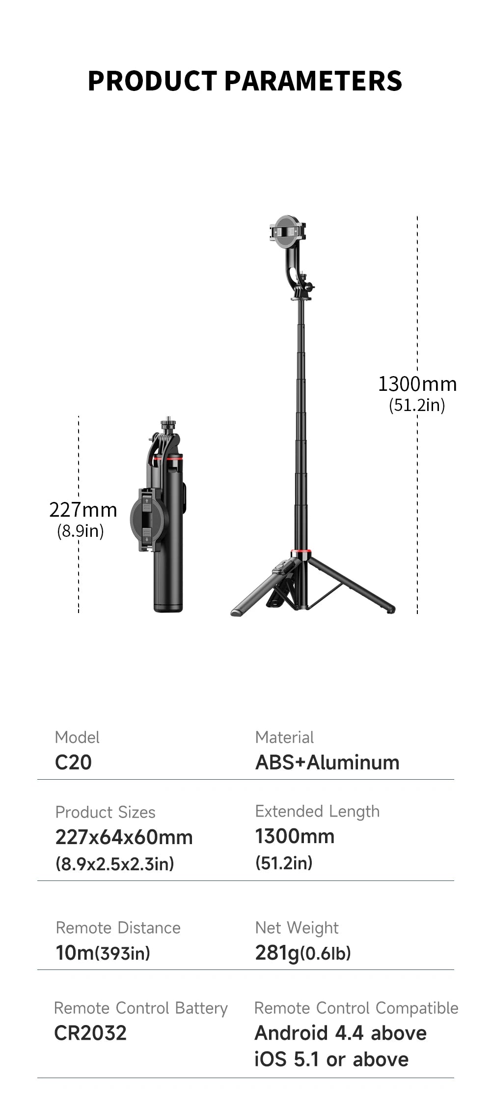 C20 Magnetic Selfie Stick Tripod – Snap, Shoot, Share Anywhere!
