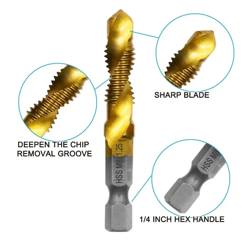 6pc Titanium Steel Tap Drill Set