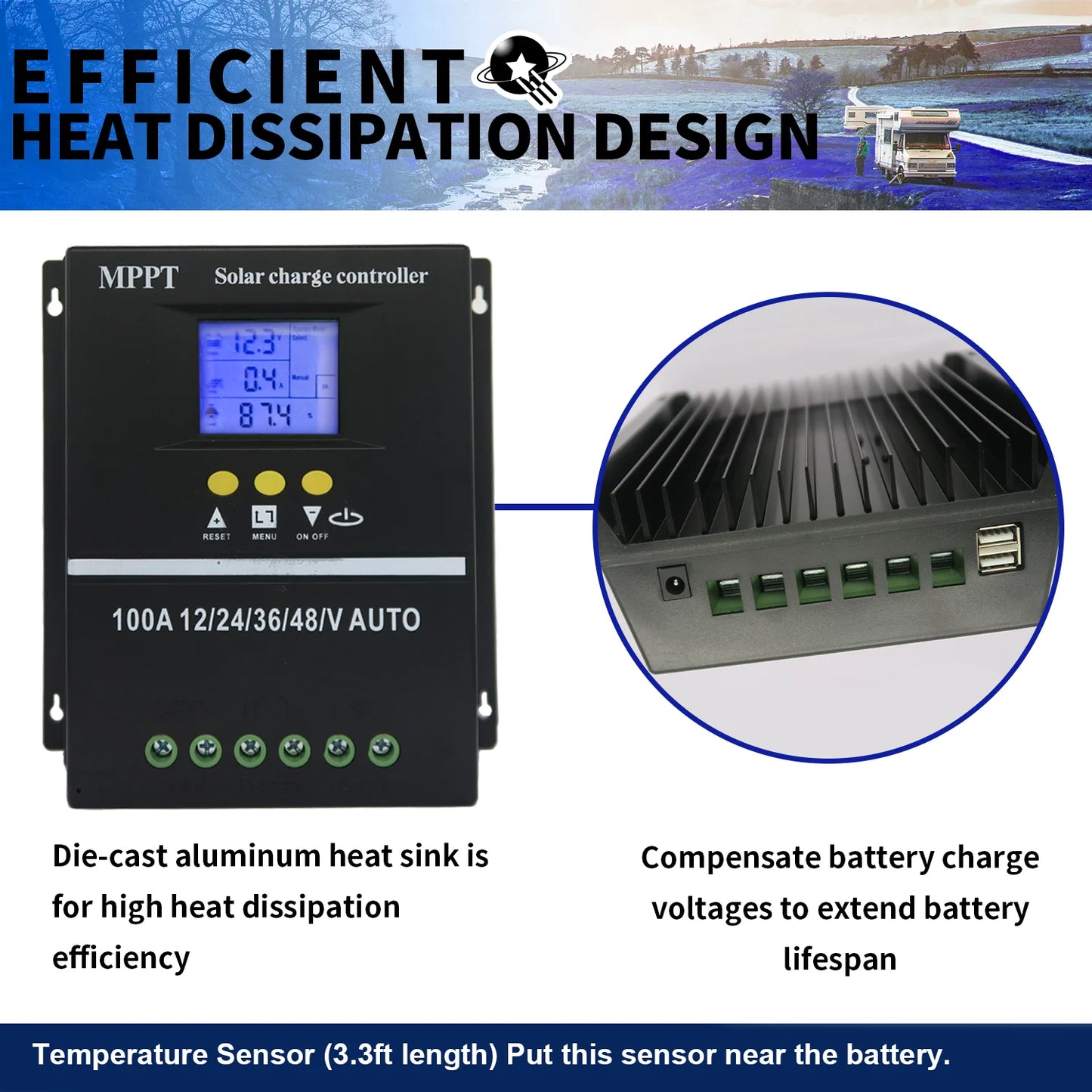 POWLSOJX MPPT 100A Solar Charge Controller