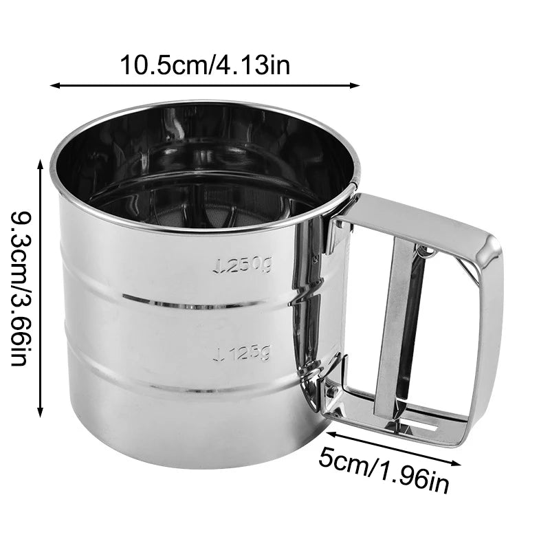 1PC Stainless Steel Flour Sifter with Hand Press – Fine Mesh Baking Tool
