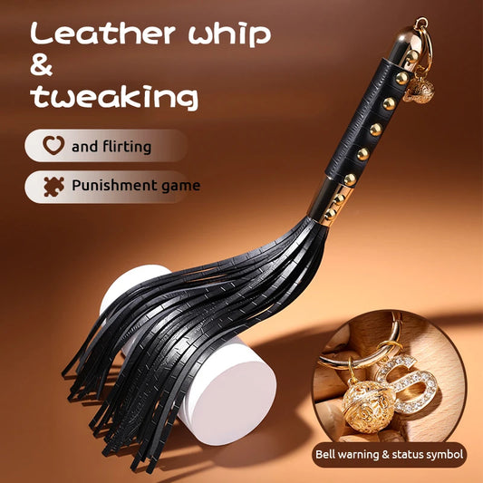 Vintage BDSM Leather Whip with Rivets