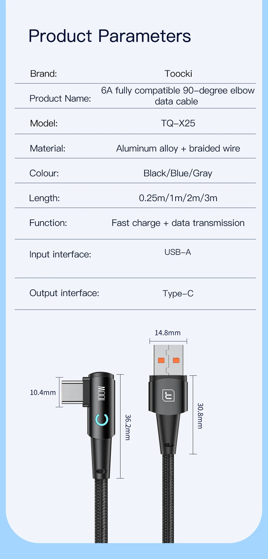 USB C Cable 90 Degree 100W 6A Fast Charging Cord