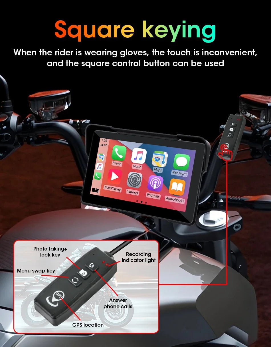 5‑7″ Waterproof Motorcycle CarPlay/Android Auto GPS