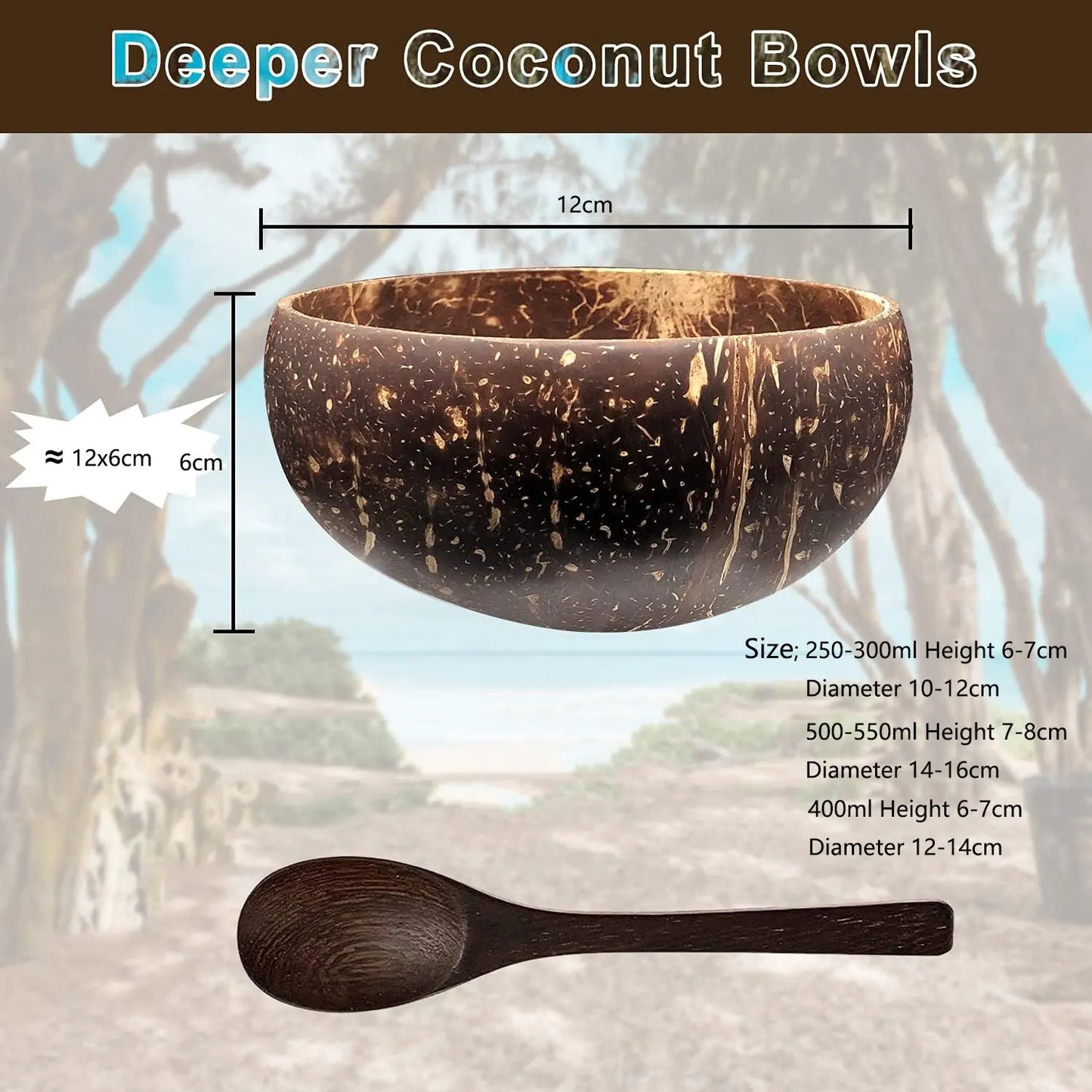Natural Coconut Bowls for Serving & Salad