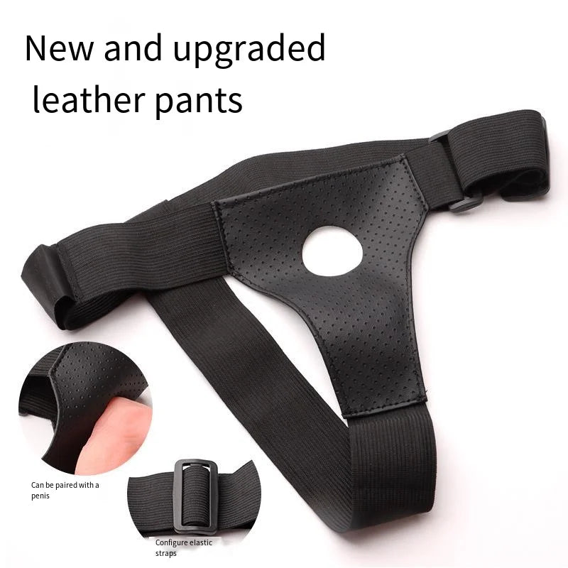 Black Leather Strap-On Dildo Panties for Couples
