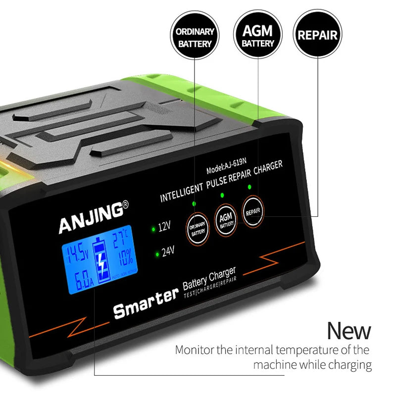 Smart 12V/24V Automatic Car Battery Charger